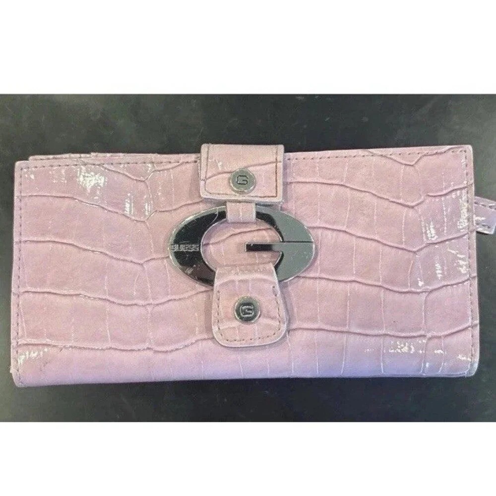 Guess Light Purple Croc Embossed Women's Clutch Wallet With Iconic Silver G